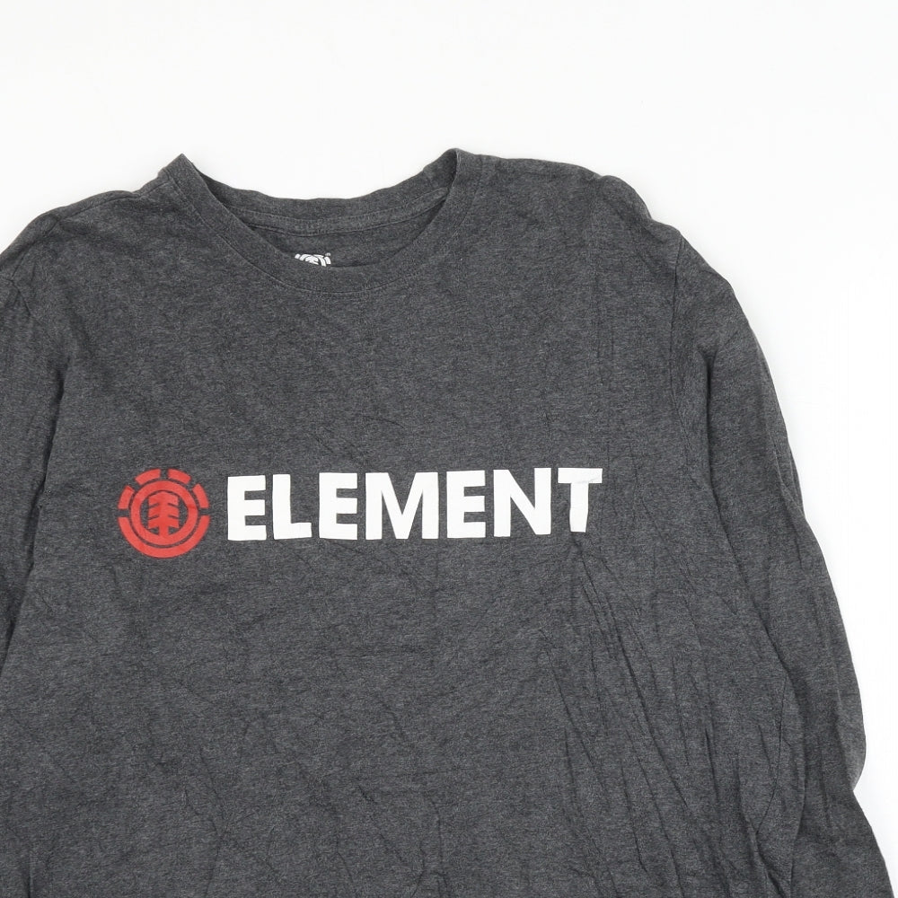 Element Mens Grey Cotton T-Shirt Size M Round Neck