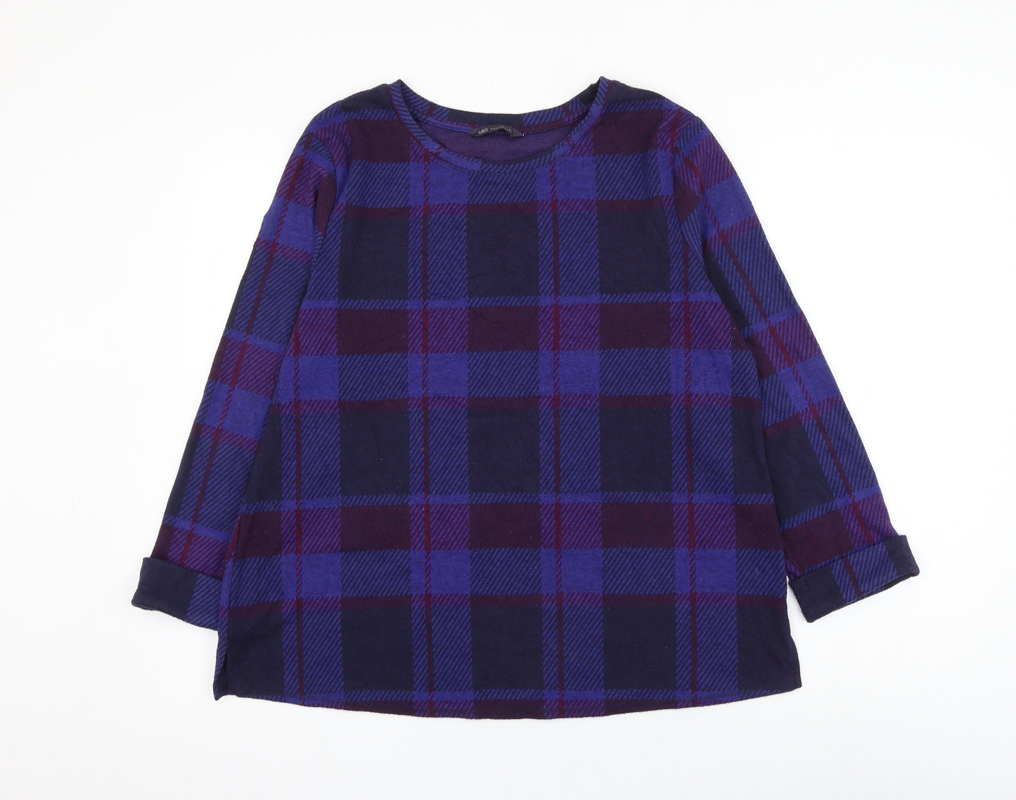 Marks and Spencer Womens Multicoloured Round Neck Check Polyester Pullover Jumper Size 16