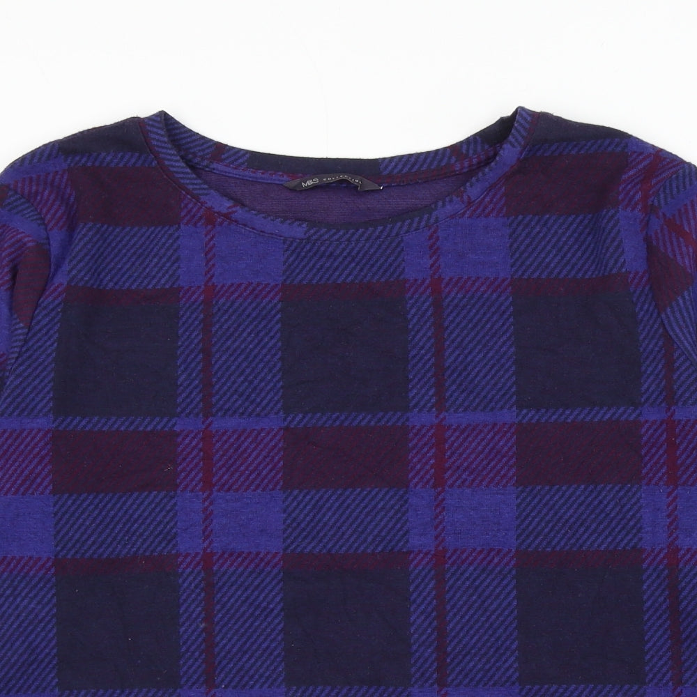 Marks and Spencer Womens Multicoloured Round Neck Check Polyester Pullover Jumper Size 16