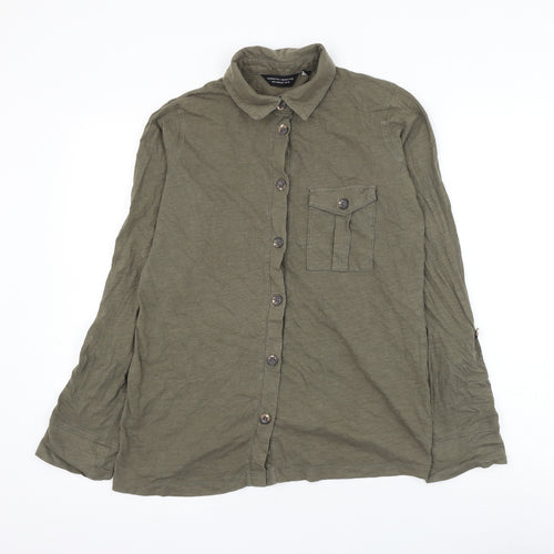 Dorothy Perkins Womens Green Cotton Basic Button-Up Size 10 Collared