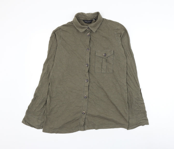 Dorothy Perkins Womens Green Cotton Basic Button-Up Size 10 Collared