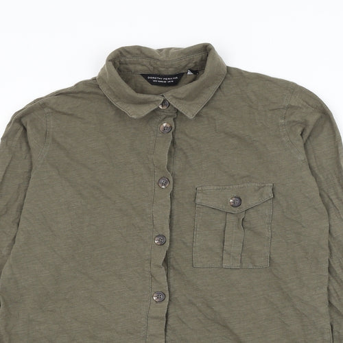 Dorothy Perkins Womens Green Cotton Basic Button-Up Size 10 Collared