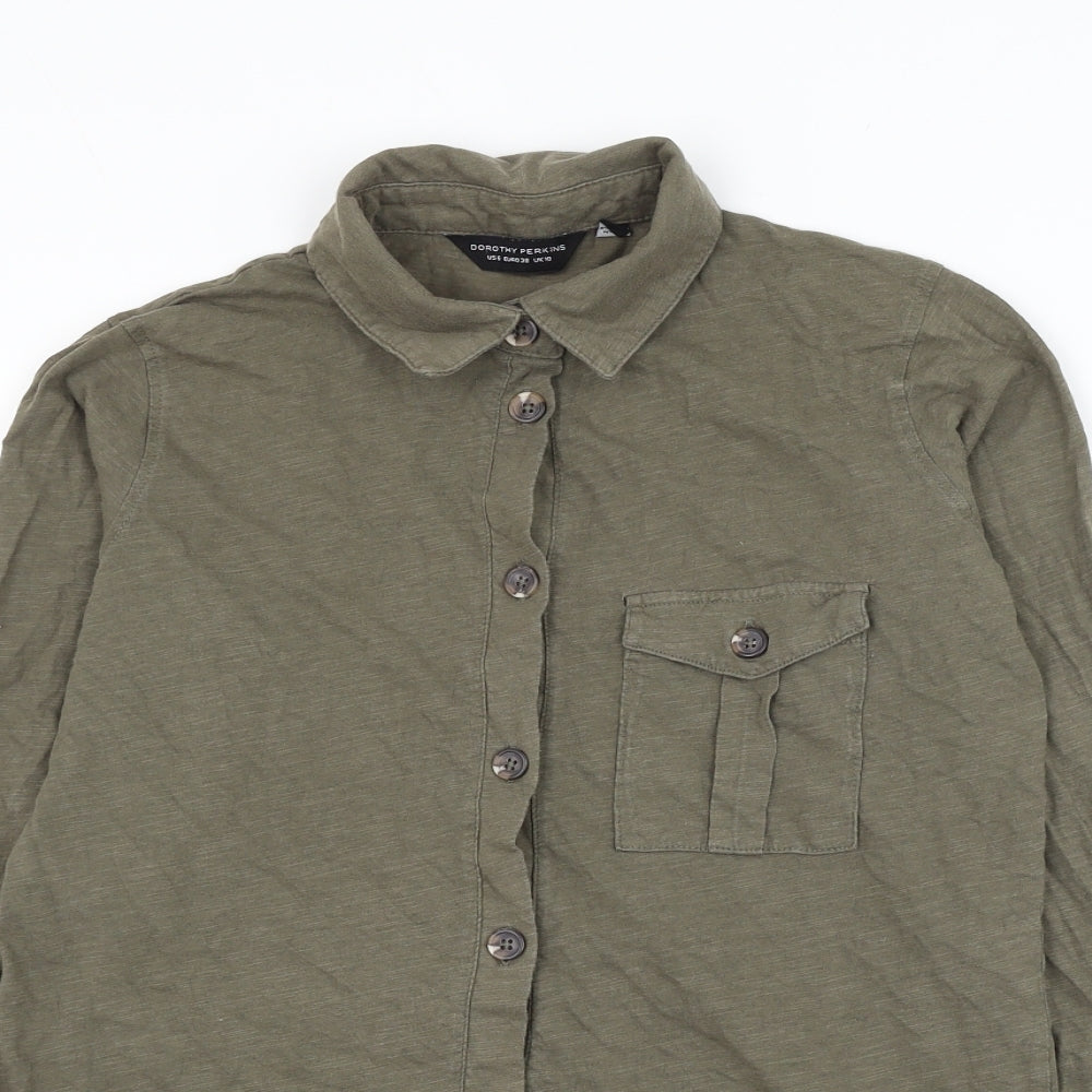 Dorothy Perkins Womens Green Cotton Basic Button-Up Size 10 Collared