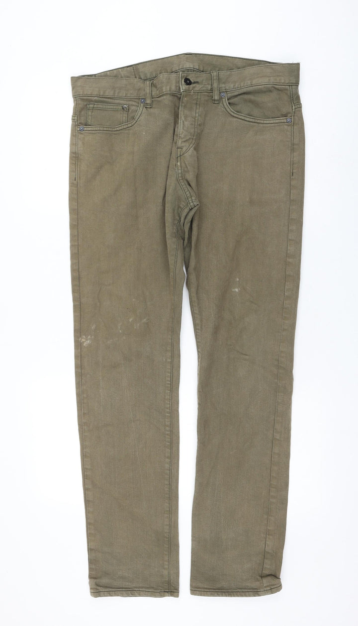 H&M Womens Green Cotton Straight Jeans Size 36 in L31 in Regular Zip