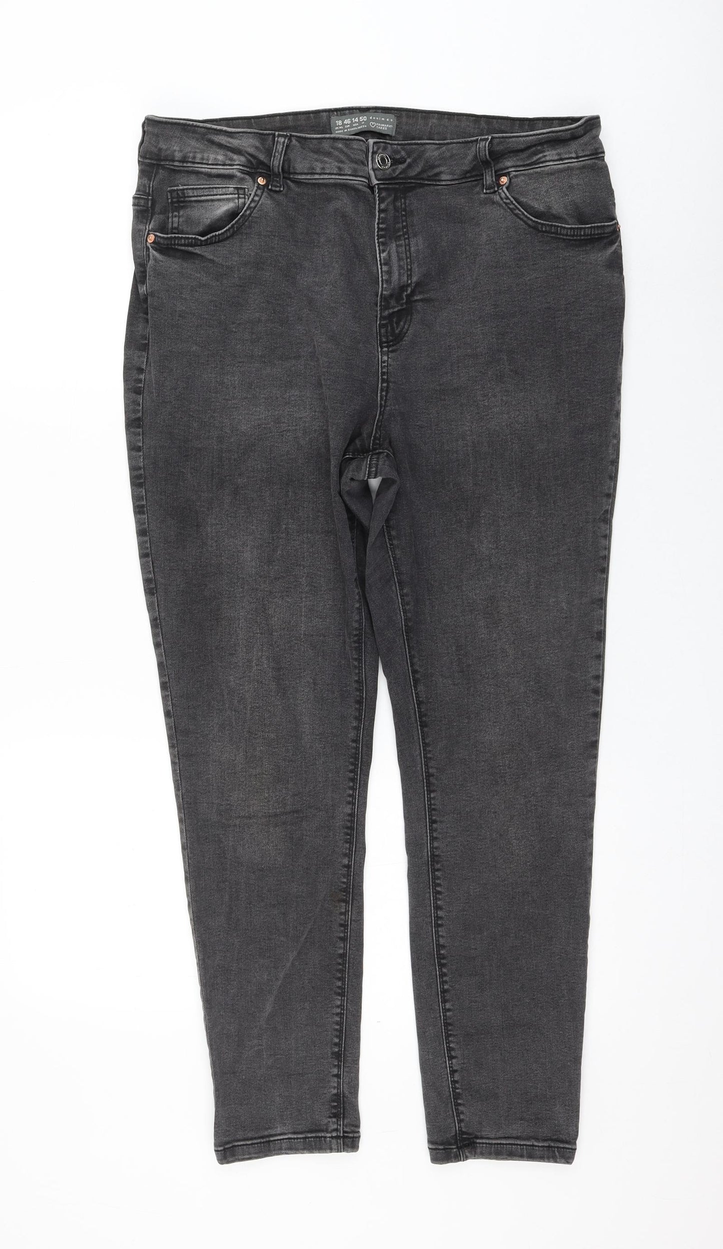 Primark Womens Grey Cotton Skinny Jeans Size 18 L27 in Regular Zip