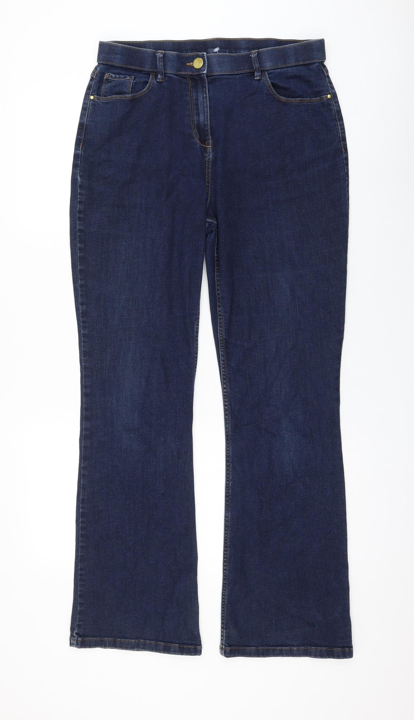 Marks and Spencer Womens Blue Cotton Flared Jeans Size 12 L30 in Regular Zip
