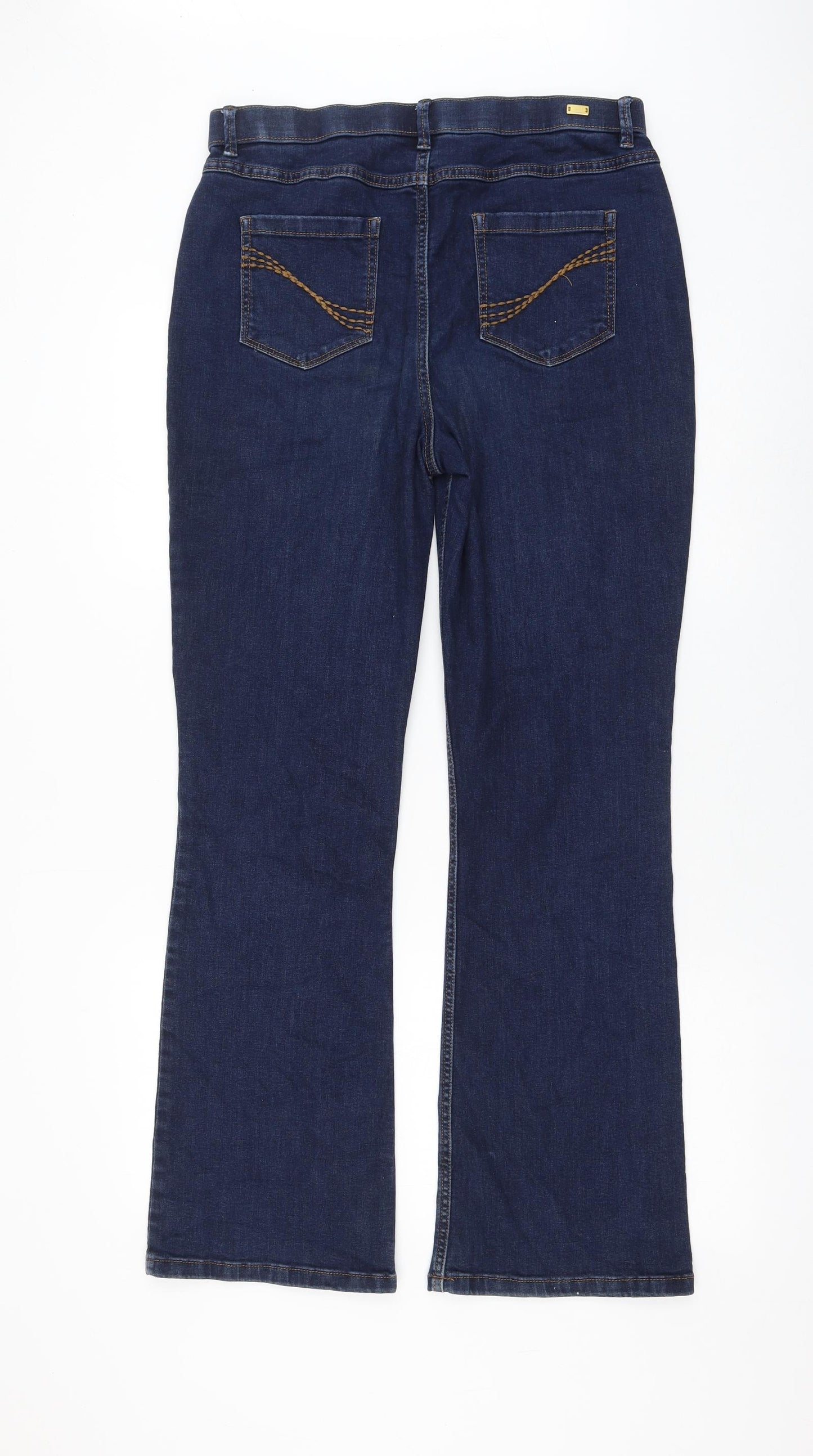 Marks and Spencer Womens Blue Cotton Flared Jeans Size 12 L30 in Regular Zip