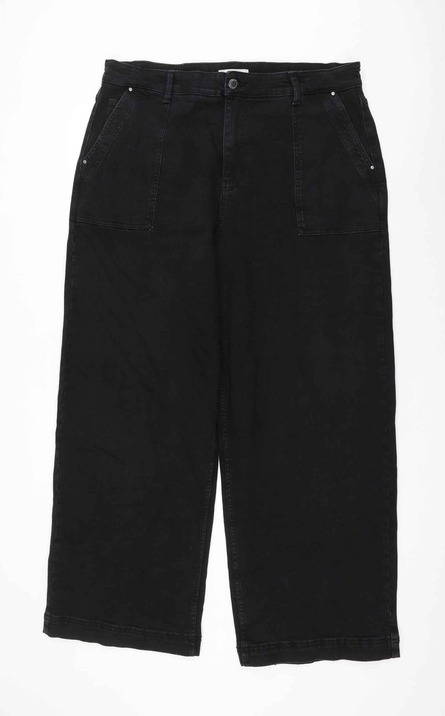 Marks and Spencer Womens Black Cotton Straight Jeans Size 18 L30 in Regular Zip