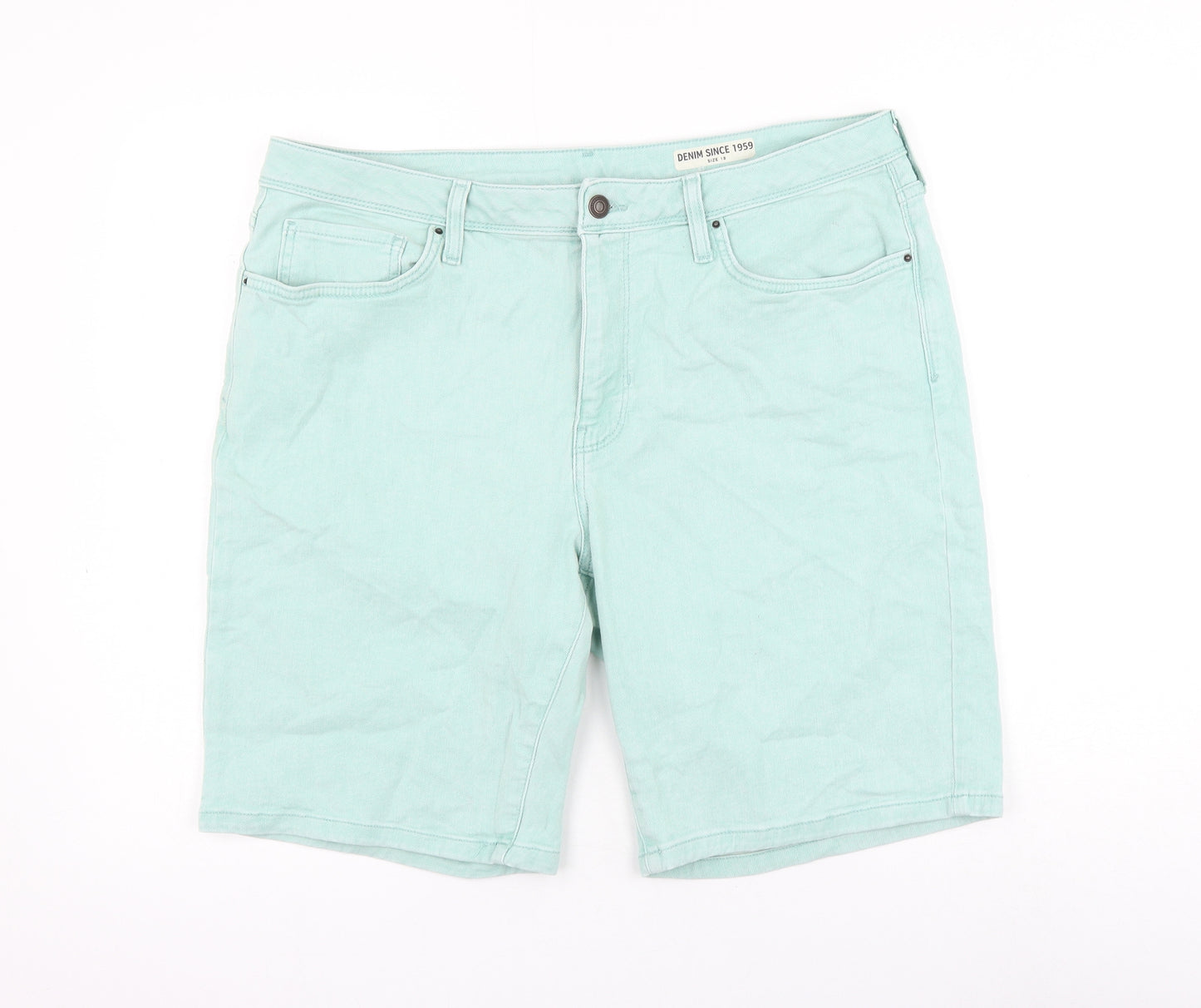 Marks and Spencer Womens Green Cotton Bermuda Shorts Size 18 L10 in Regular Zip