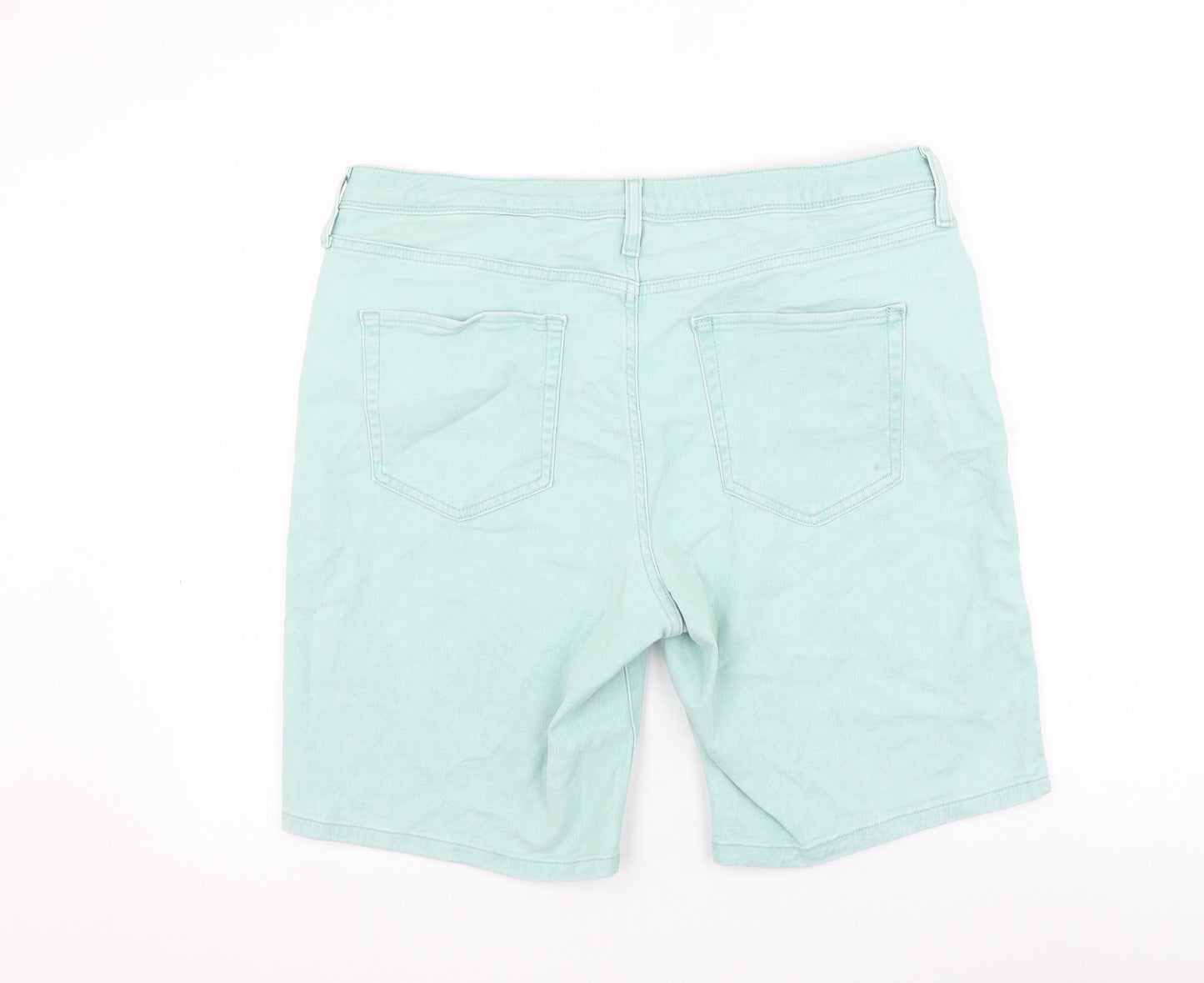 Marks and Spencer Womens Green Cotton Bermuda Shorts Size 18 L10 in Regular Zip