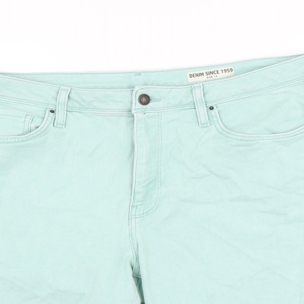 Marks and Spencer Womens Green Cotton Bermuda Shorts Size 18 L10 in Regular Zip