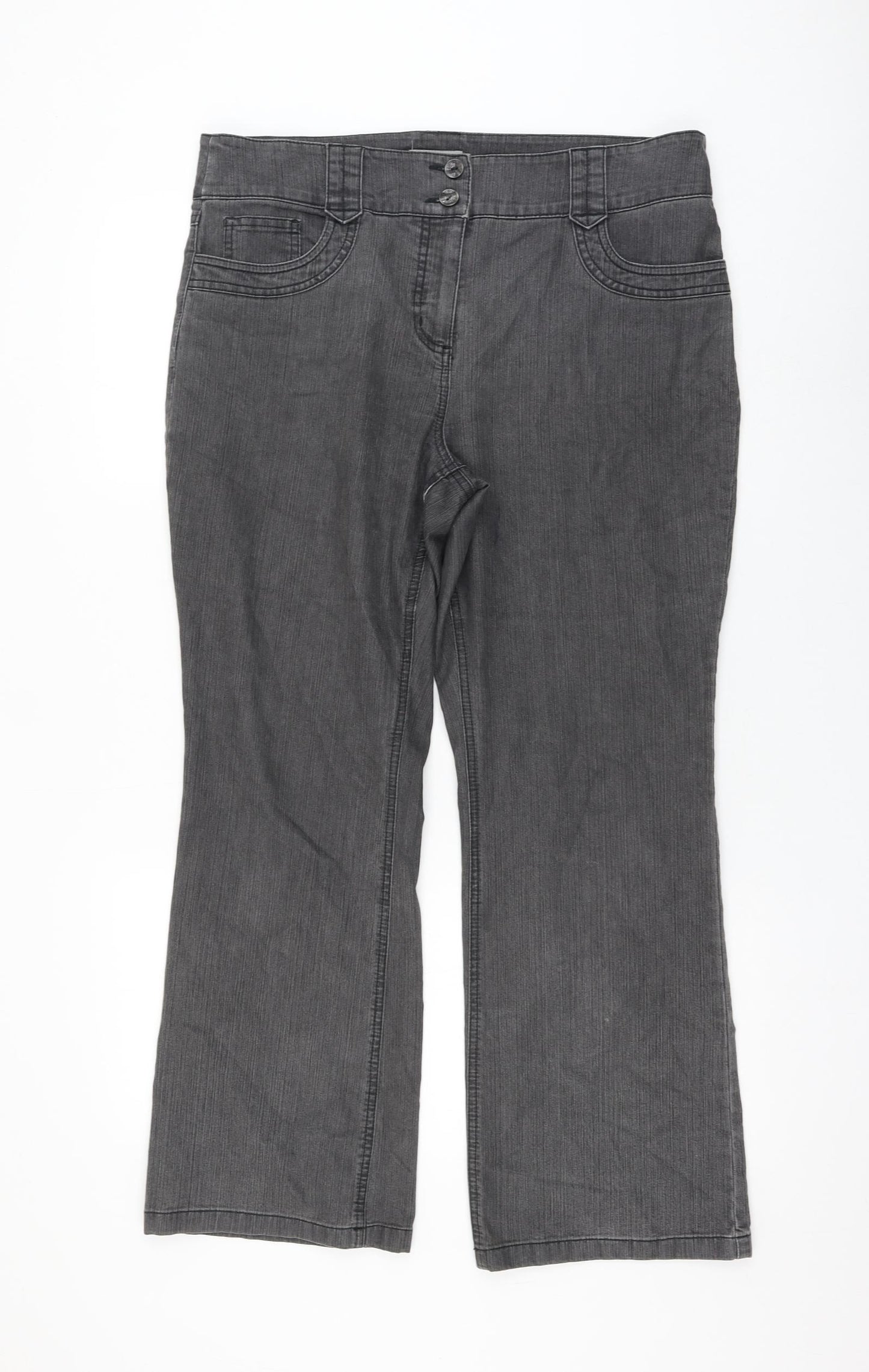 Marks and Spencer Womens Grey Cotton Bootcut Jeans Size 14 L28 in Regular Zip