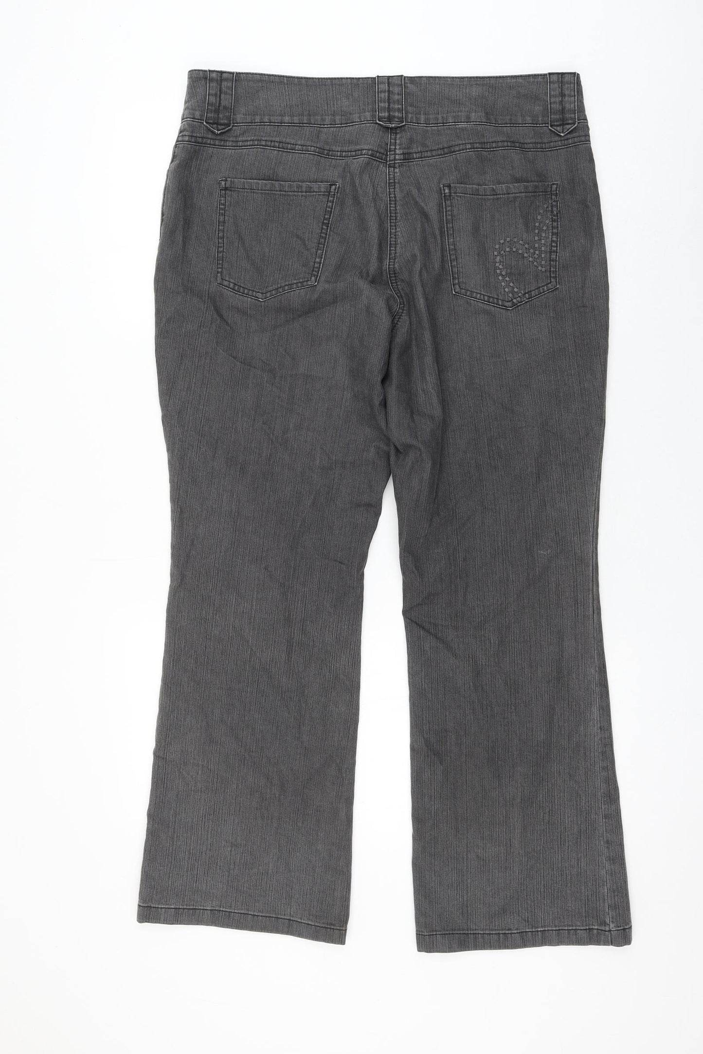 Marks and Spencer Womens Grey Cotton Bootcut Jeans Size 14 L28 in Regular Zip