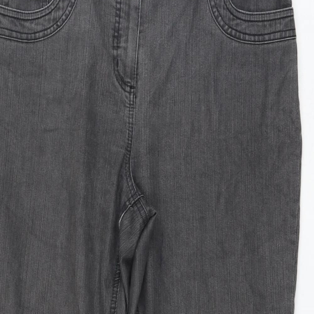 Marks and Spencer Womens Grey Cotton Bootcut Jeans Size 14 L28 in Regular Zip