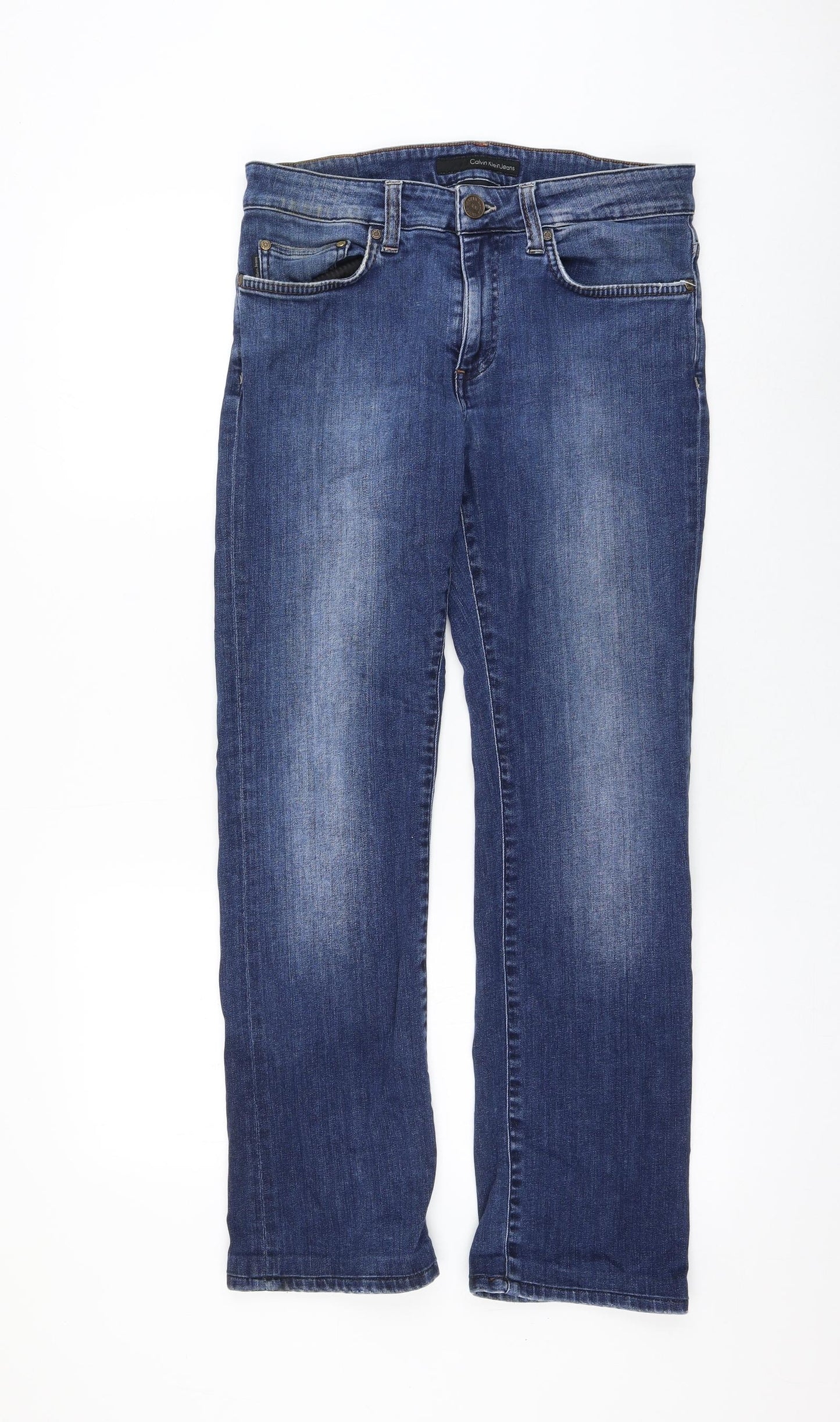 Calvin Klein Womens Blue Cotton Straight Jeans Size 28 in L28 in Regular Zip