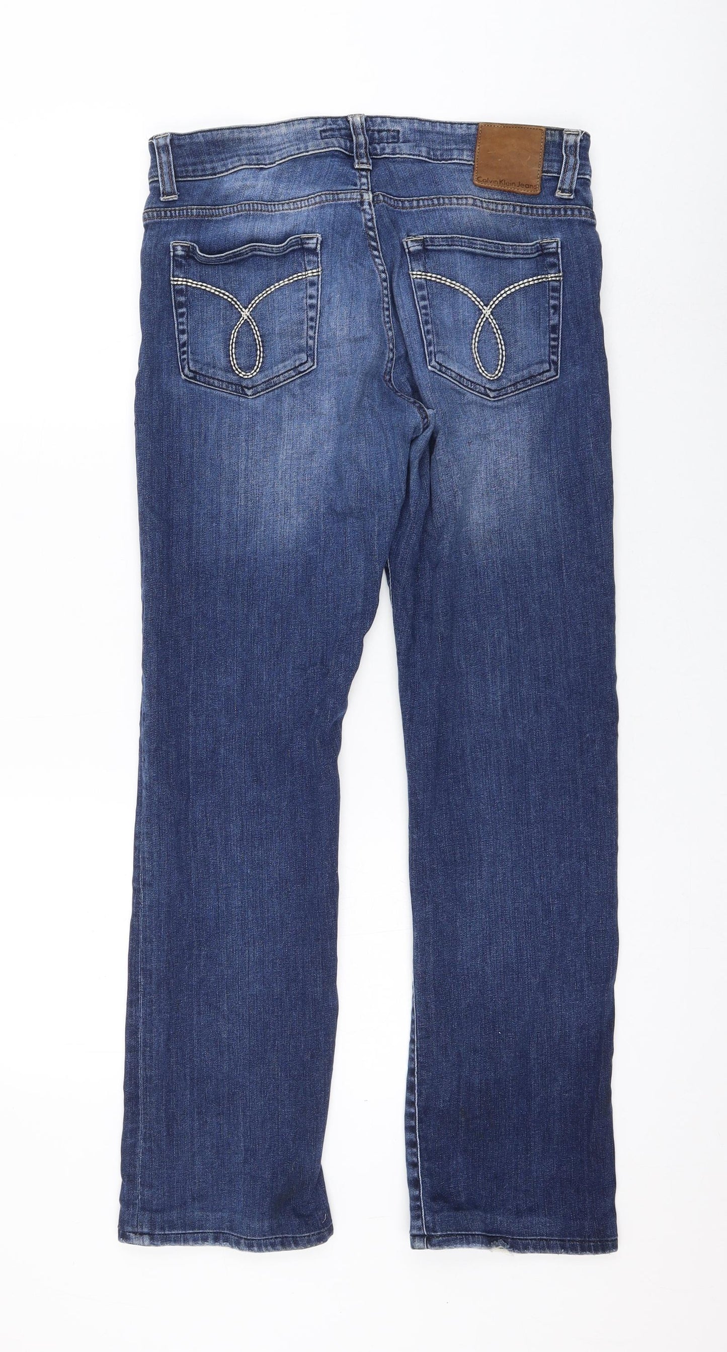 Calvin Klein Womens Blue Cotton Straight Jeans Size 28 in L28 in Regular Zip