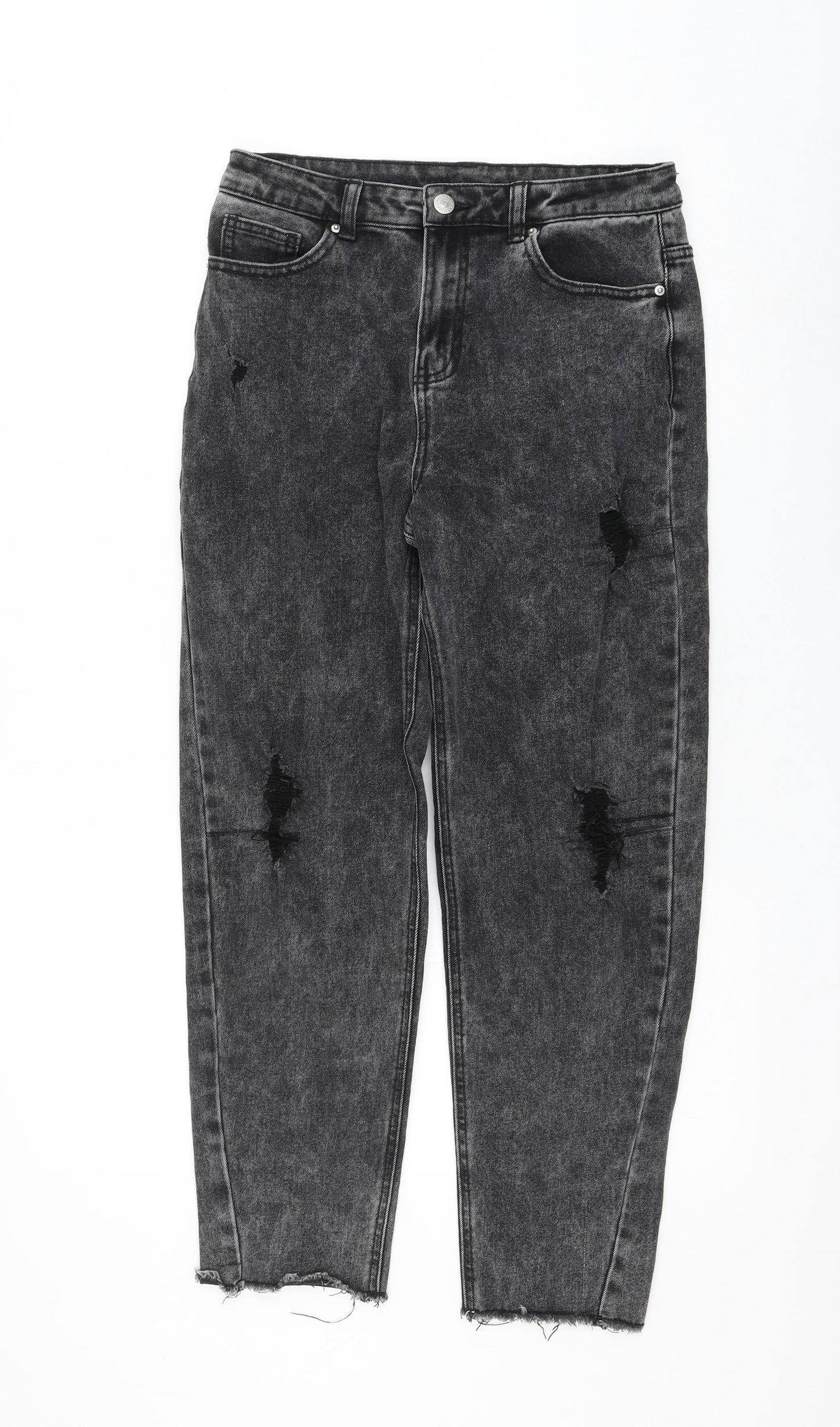 George Girls Grey Cotton Straight Jeans Size 15-16 Years Regular Zip - Distressed