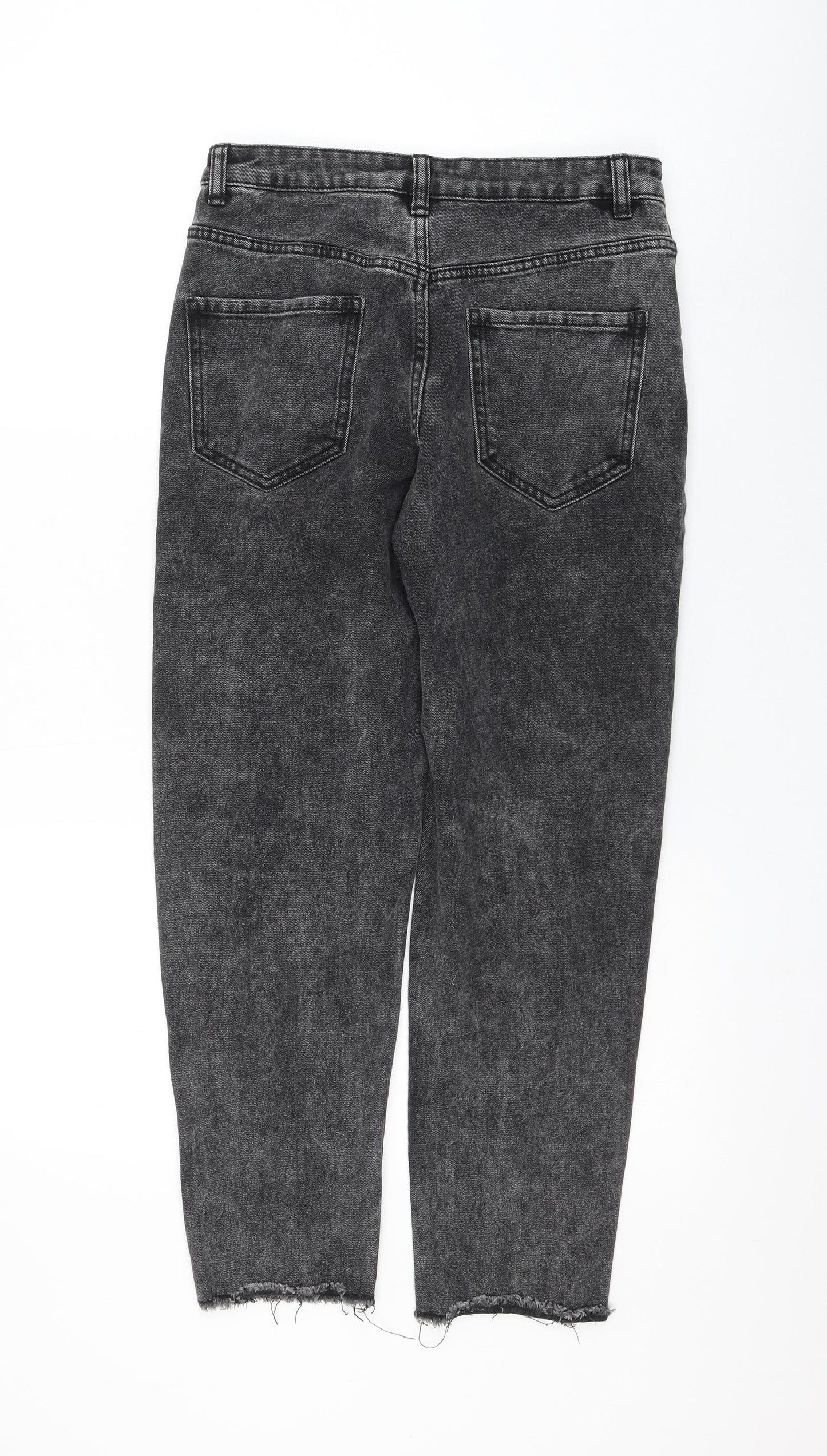George Girls Grey Cotton Straight Jeans Size 15-16 Years Regular Zip - Distressed