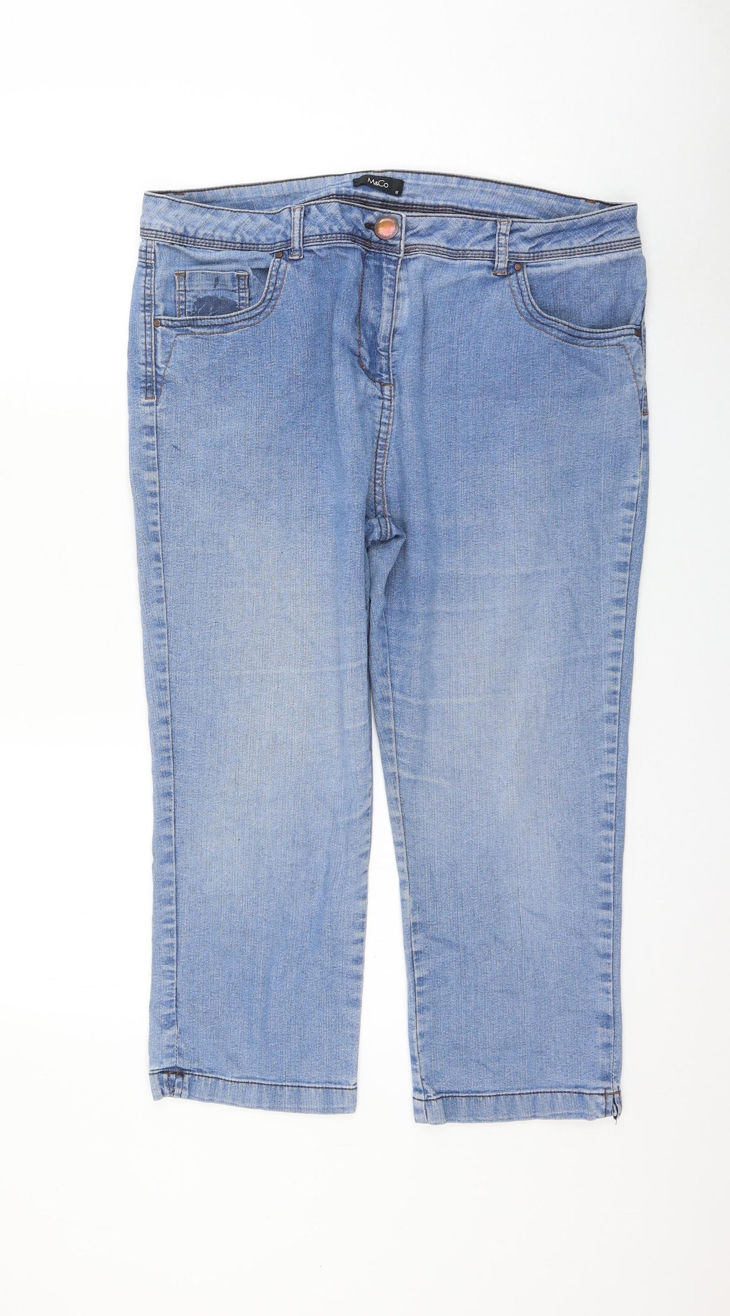 M&Co Womens Blue Cotton Cropped Jeans Size 16 L22 in Regular Zip