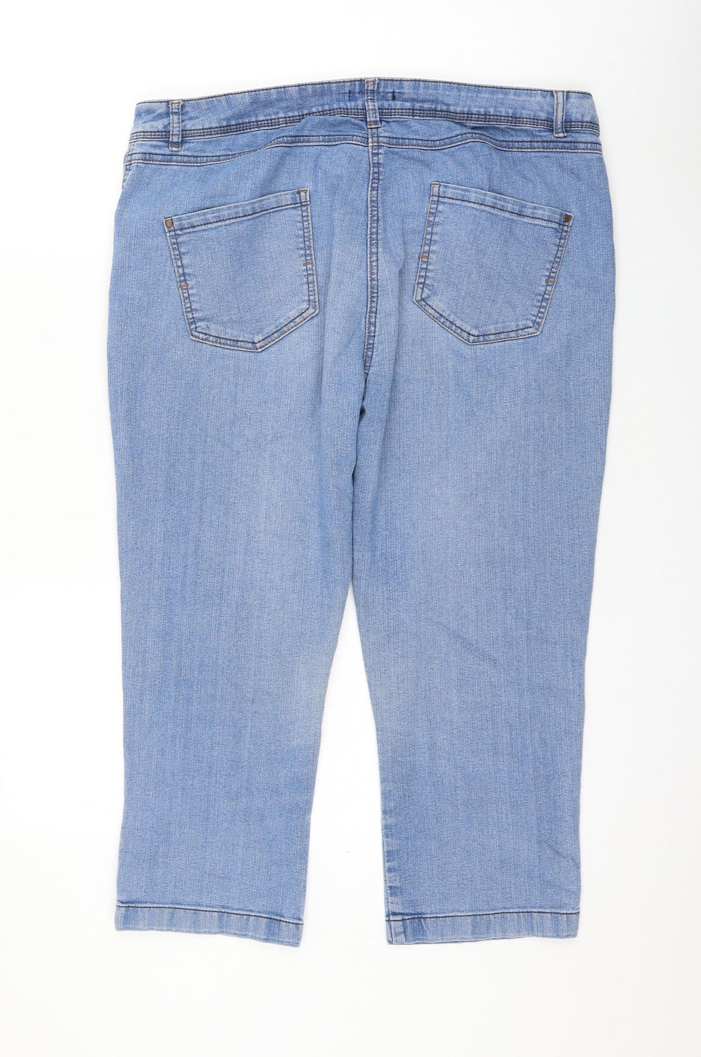 M&Co Womens Blue Cotton Cropped Jeans Size 16 L22 in Regular Zip
