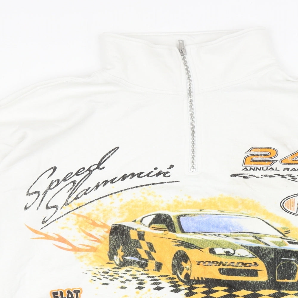 Divided Mens White Cotton Pullover Sweatshirt Size L - Race Car