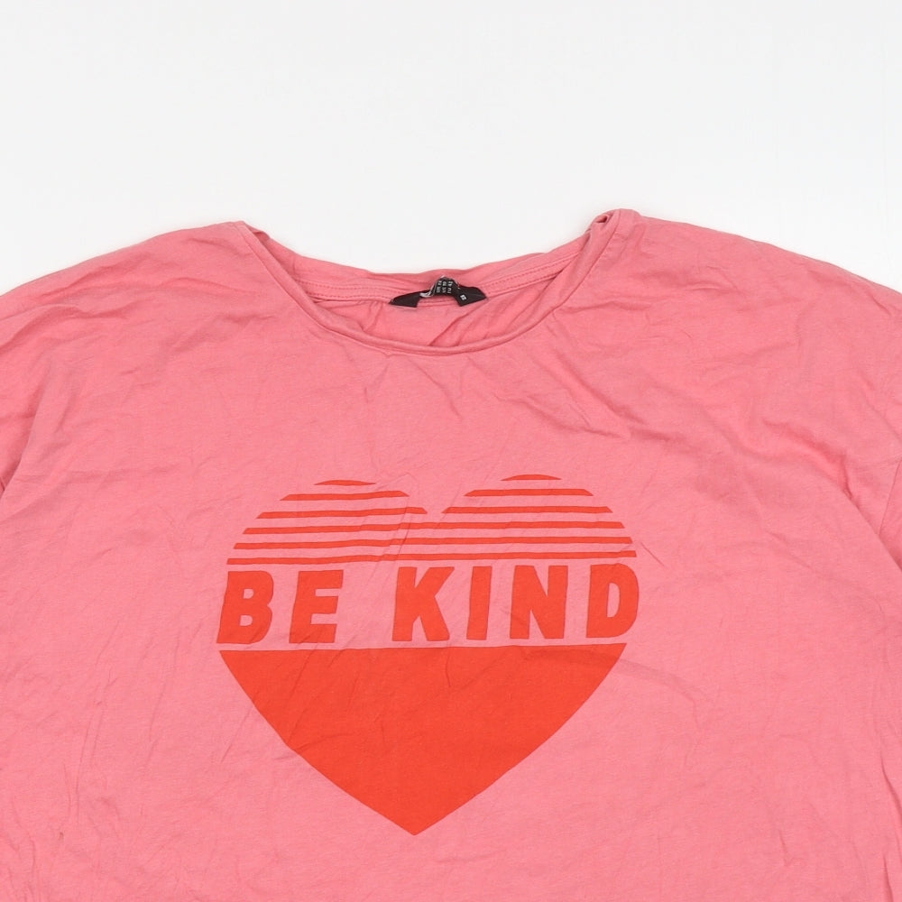 F&F Womens Pink Cotton Basic T-Shirt Size 14 Round Neck Pullover - Be Kind
