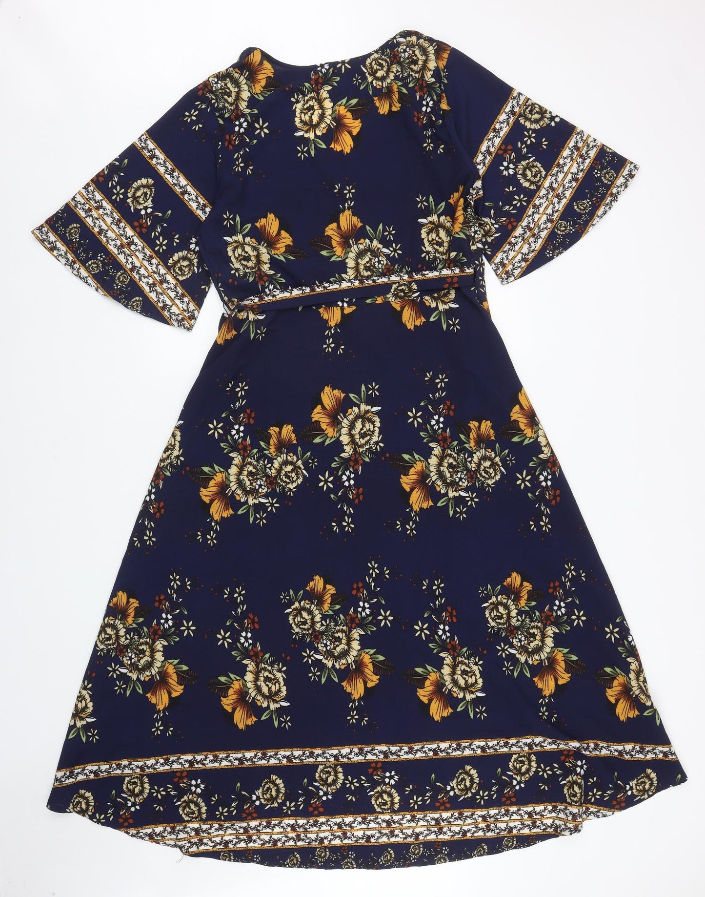 Izabel Womens Blue Floral Polyester Wrap Dress Size 12 V-Neck Tie