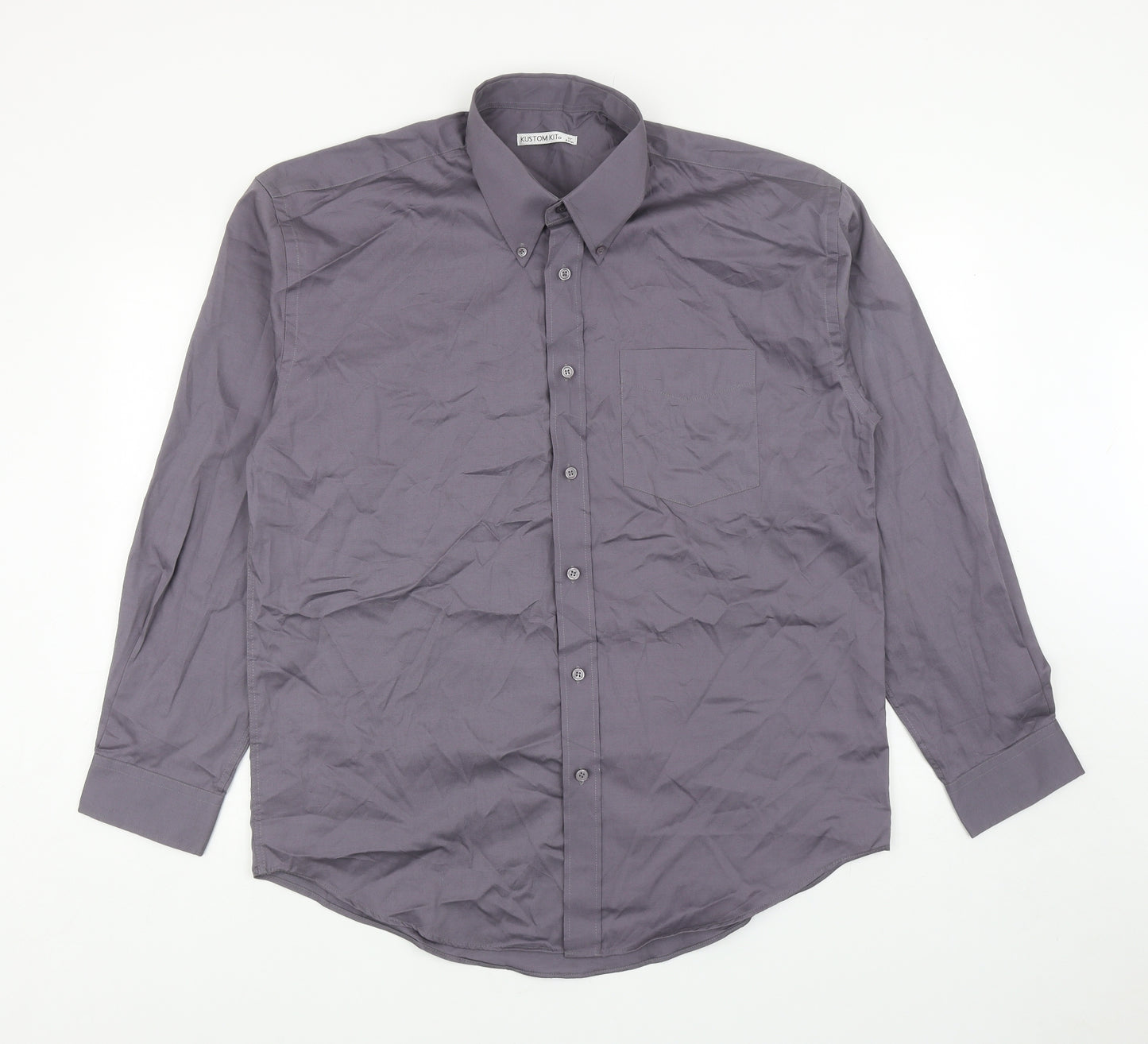 Kustom Kit Mens Grey Cotton Button-Up Size 17 Collared Button