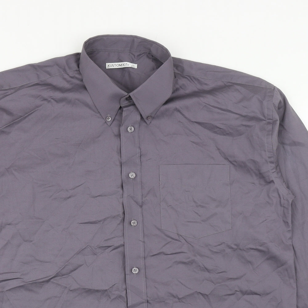 Kustom Kit Mens Grey Cotton Button-Up Size 17 Collared Button
