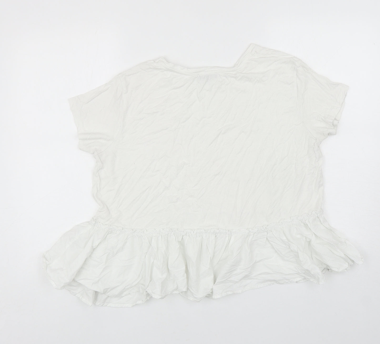 New Look Womens White Viscose Basic T-Shirt Size 16 Boat Neck