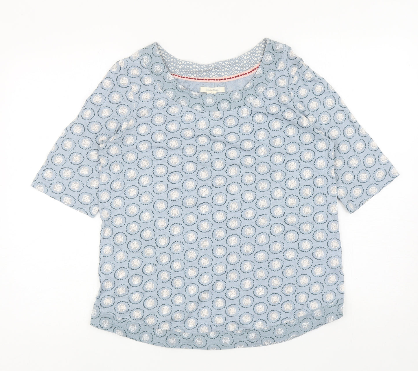 White Stuff Womens Blue Floral Cotton Basic Blouse Size 10 Scoop Neck