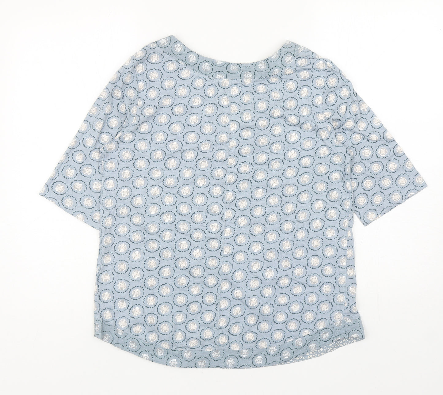 White Stuff Womens Blue Floral Cotton Basic Blouse Size 10 Scoop Neck