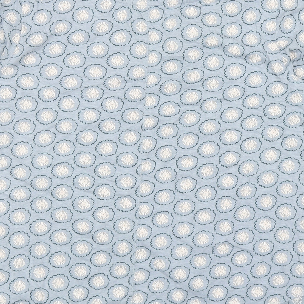 White Stuff Womens Blue Floral Cotton Basic Blouse Size 10 Scoop Neck