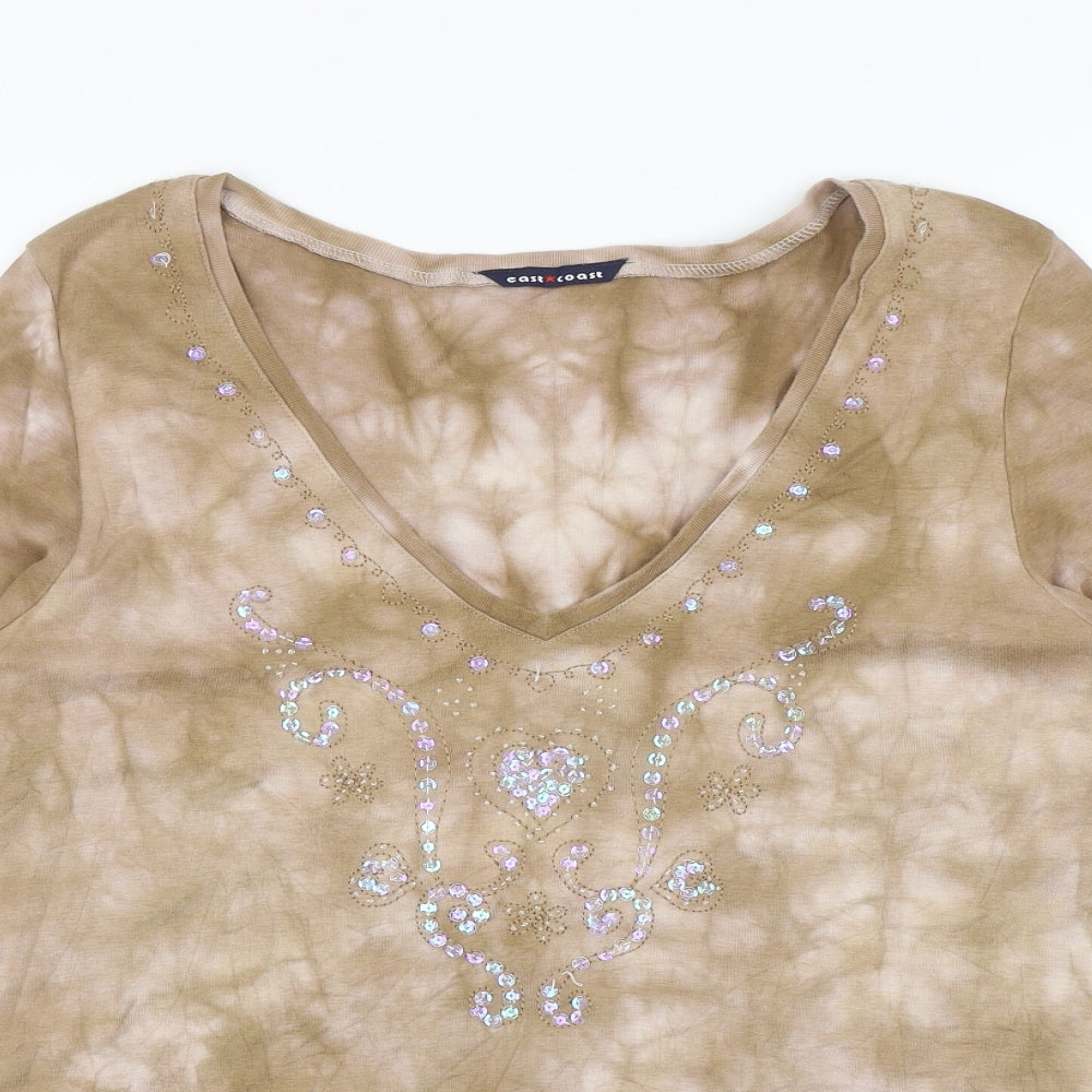 East Coast Womens Brown Cotton Basic T-Shirt Size 24 V-Neck - Hearts, Tie Dye