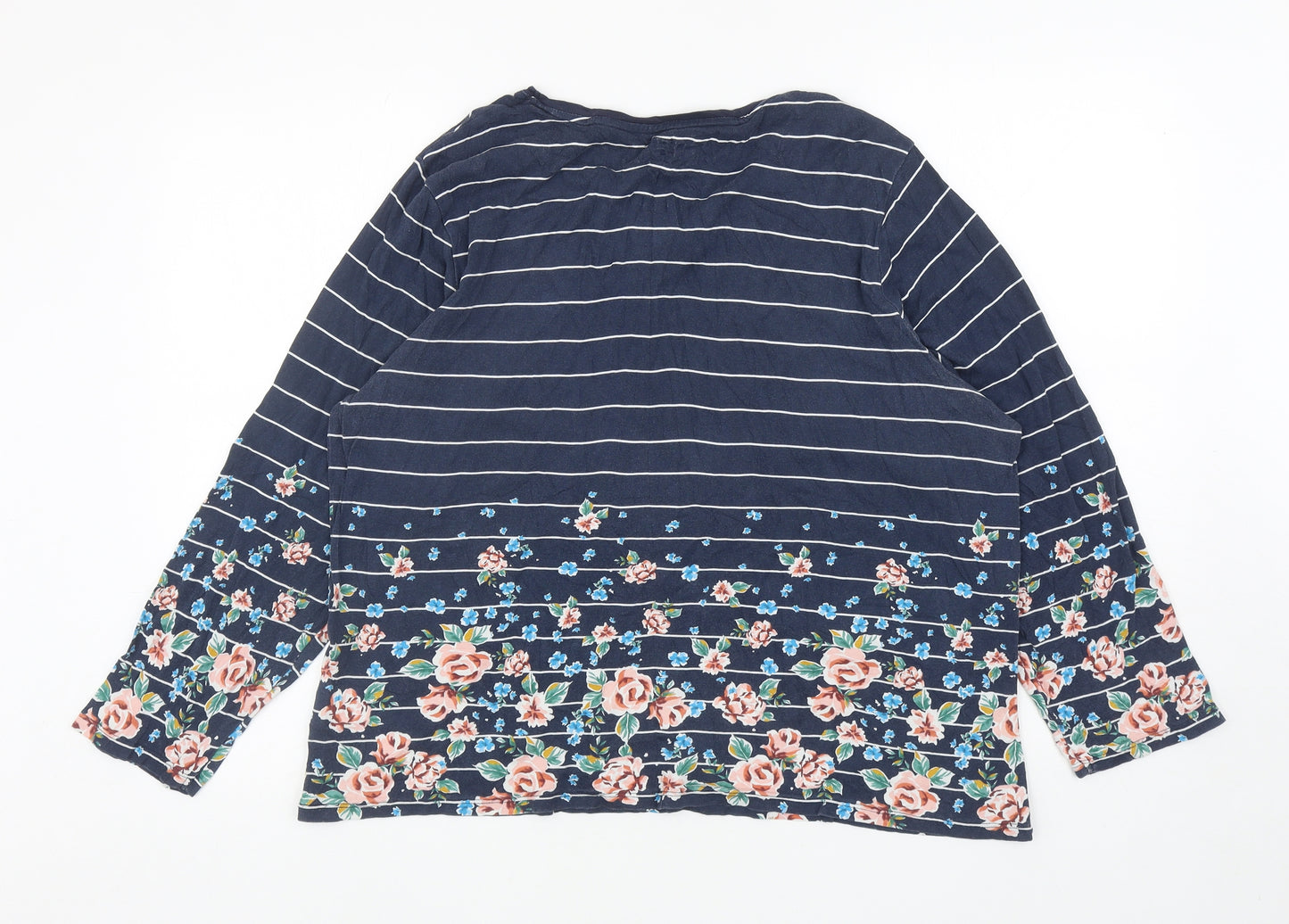 TU Womens Blue Striped Cotton Basic T-Shirt Size 24 Boat Neck - Floral