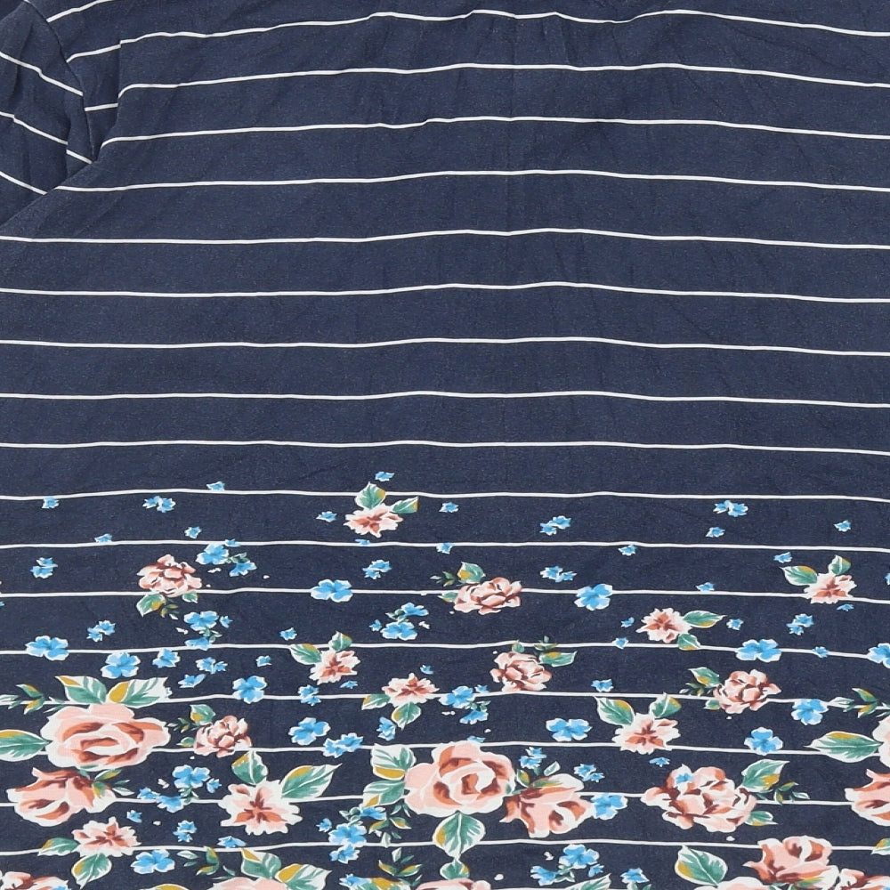 TU Womens Blue Striped Cotton Basic T-Shirt Size 24 Boat Neck - Floral