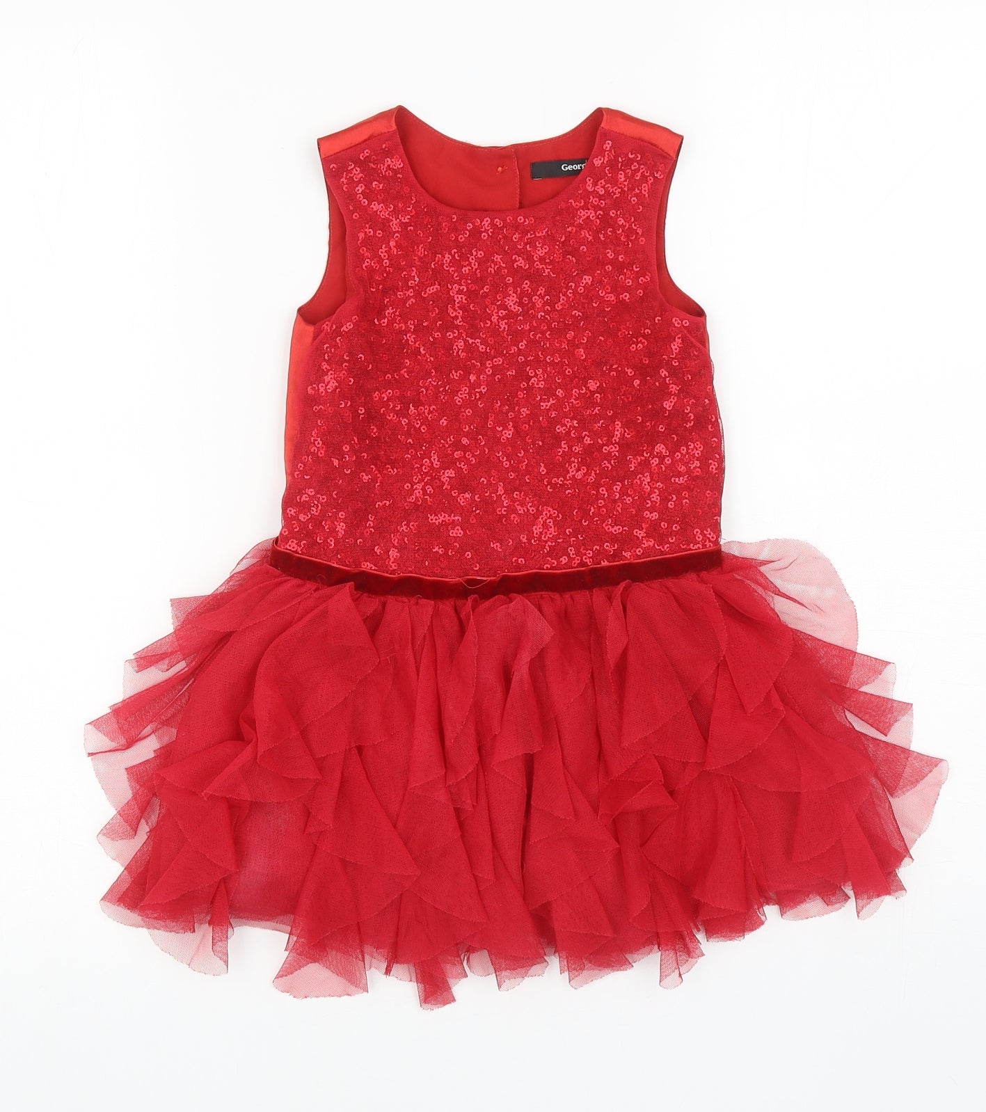 George Girls Red Polyester Ball Gown Size 2-3 Years Scoop Neck Button