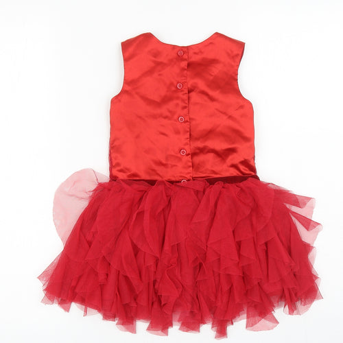 George Girls Red Polyester Ball Gown Size 2-3 Years Scoop Neck Button