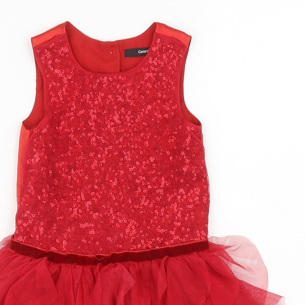 George Girls Red Polyester Ball Gown Size 2-3 Years Scoop Neck Button