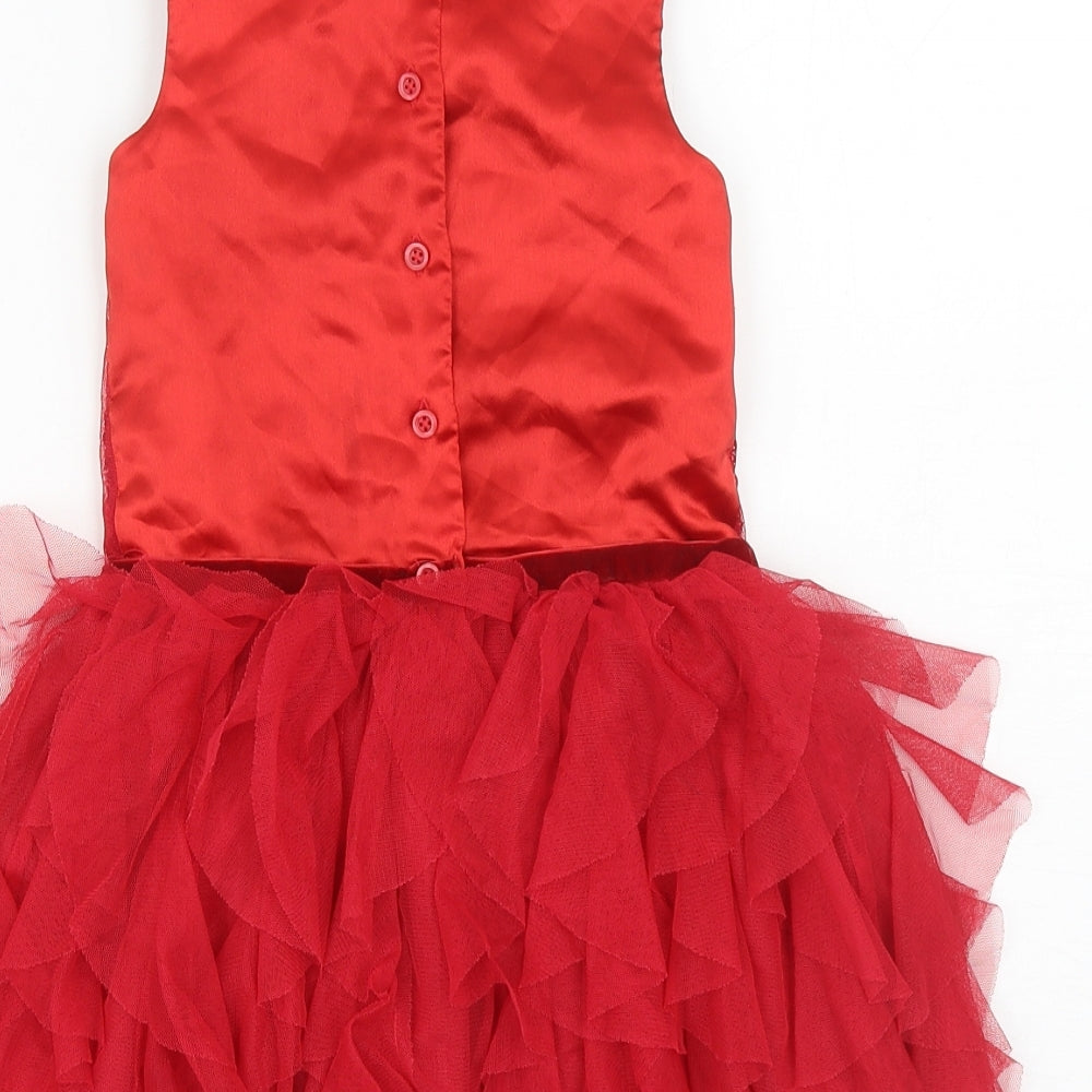 George Girls Red Polyester Ball Gown Size 2-3 Years Scoop Neck Button