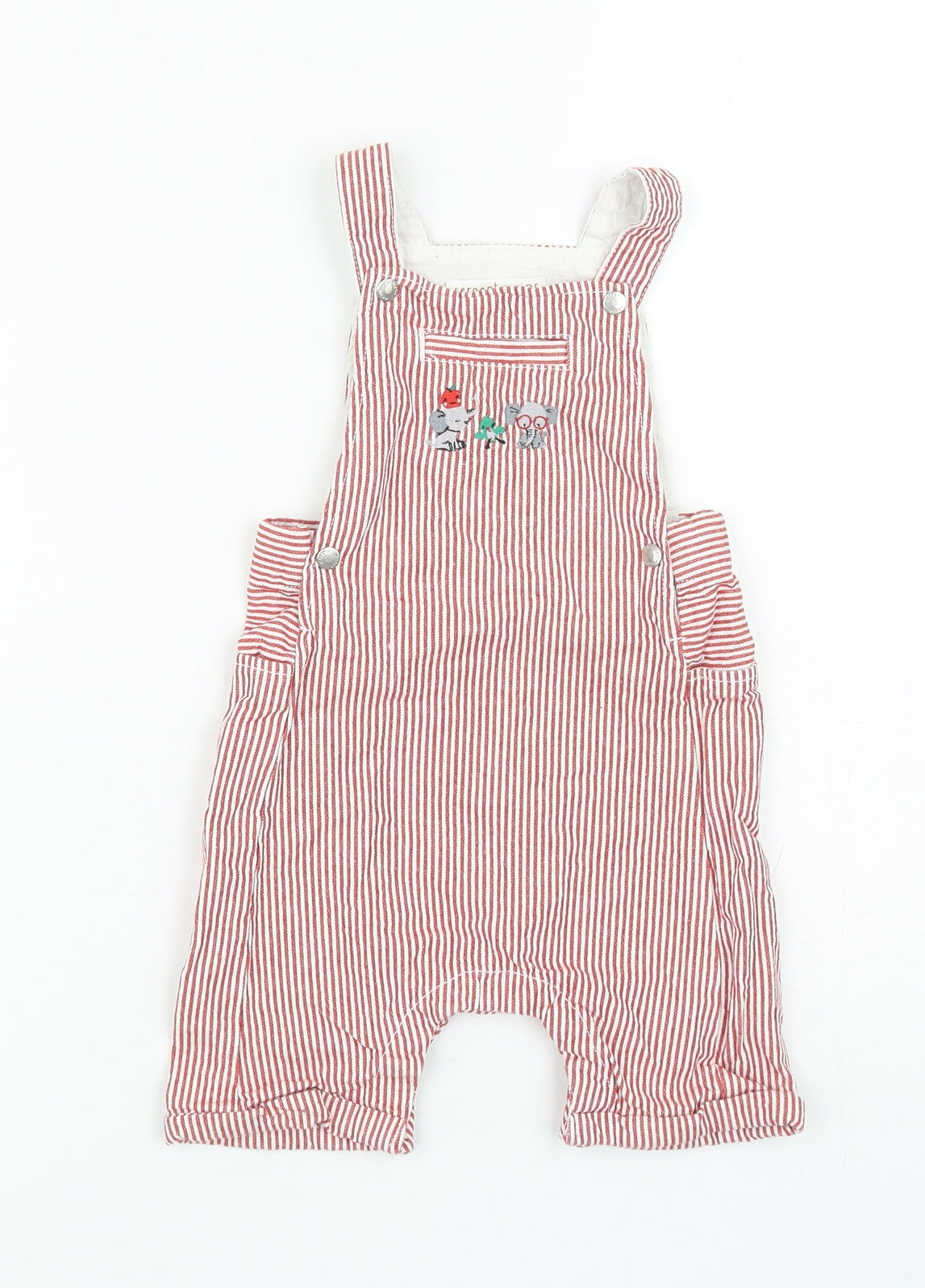 Sergent Major Boys Red Striped Cotton Dungaree One-Piece Size 18 Months Snap - Elephants