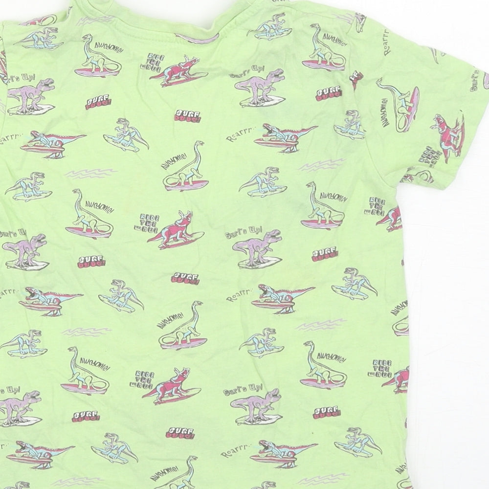 Primark Boys Green Geometric Cotton Basic T-Shirt Size 5-6 Years Round Neck Pullover - Dinosaurs