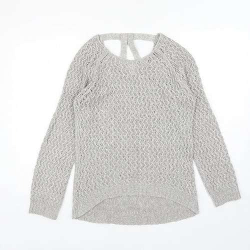 Dorothy Perkins Womens Grey Scoop Neck Acrylic Pullover Jumper Size 10 - Cut Out Back
