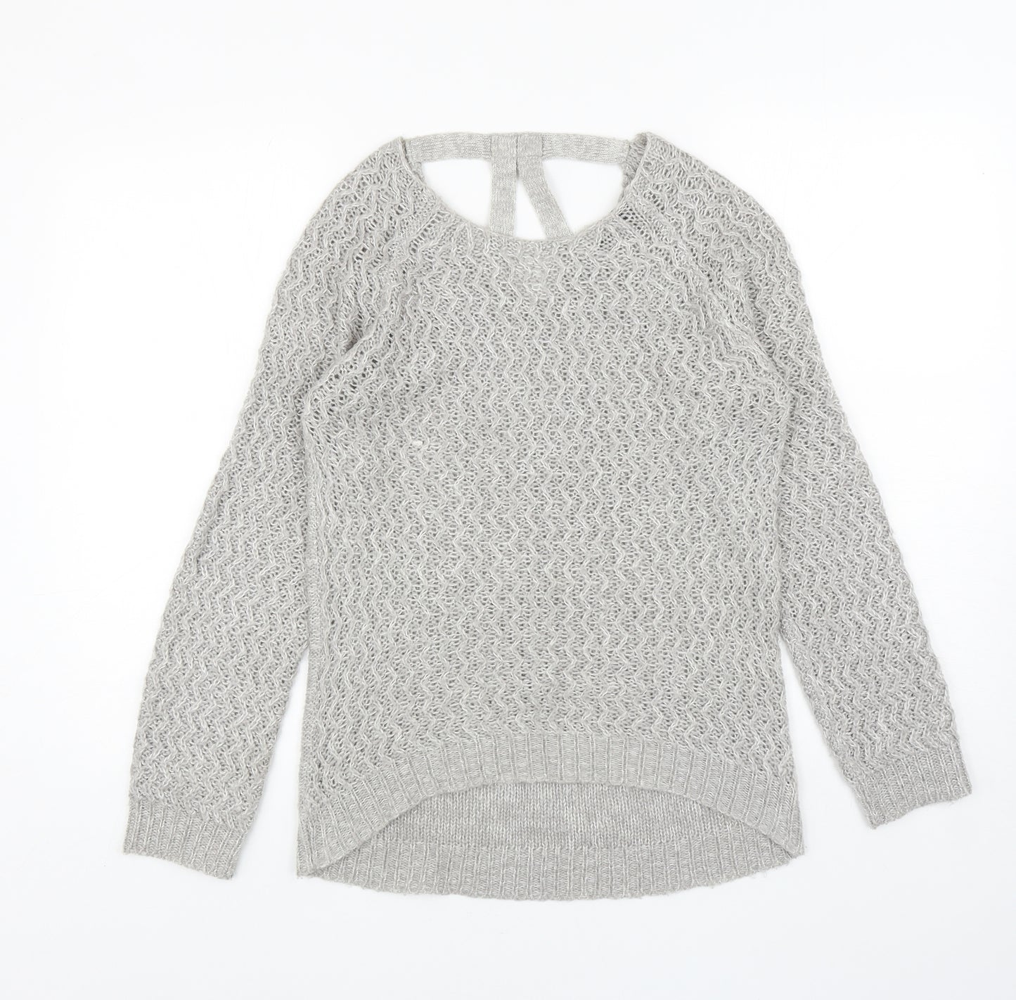 Dorothy Perkins Womens Grey Scoop Neck Acrylic Pullover Jumper Size 10 - Cut Out Back