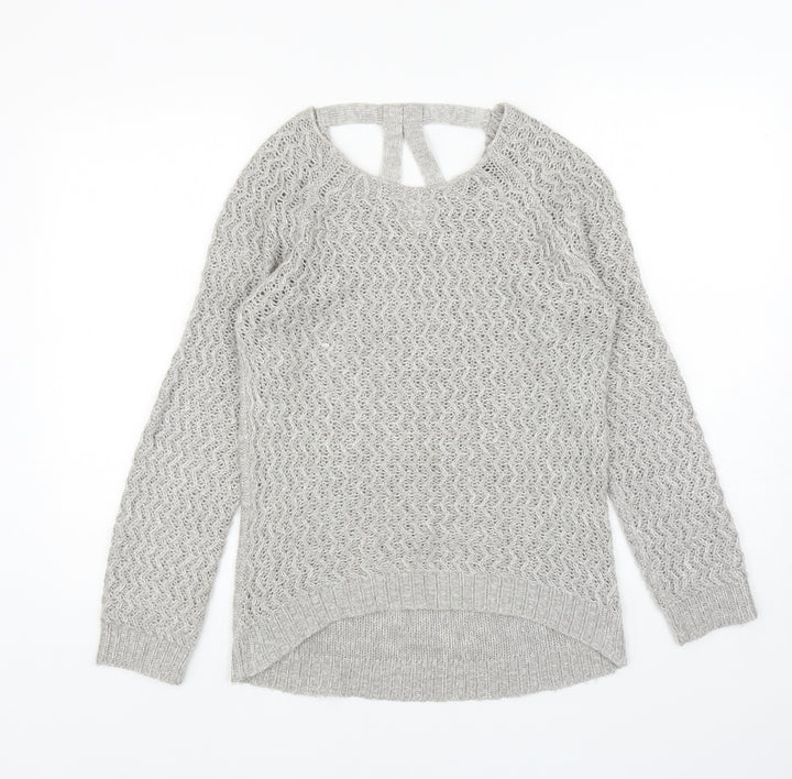 Dorothy Perkins Womens Grey Scoop Neck Acrylic Pullover Jumper Size 10 - Cut Out Back