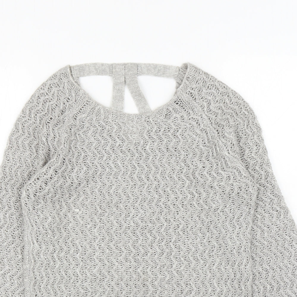 Dorothy Perkins Womens Grey Scoop Neck Acrylic Pullover Jumper Size 10 - Cut Out Back