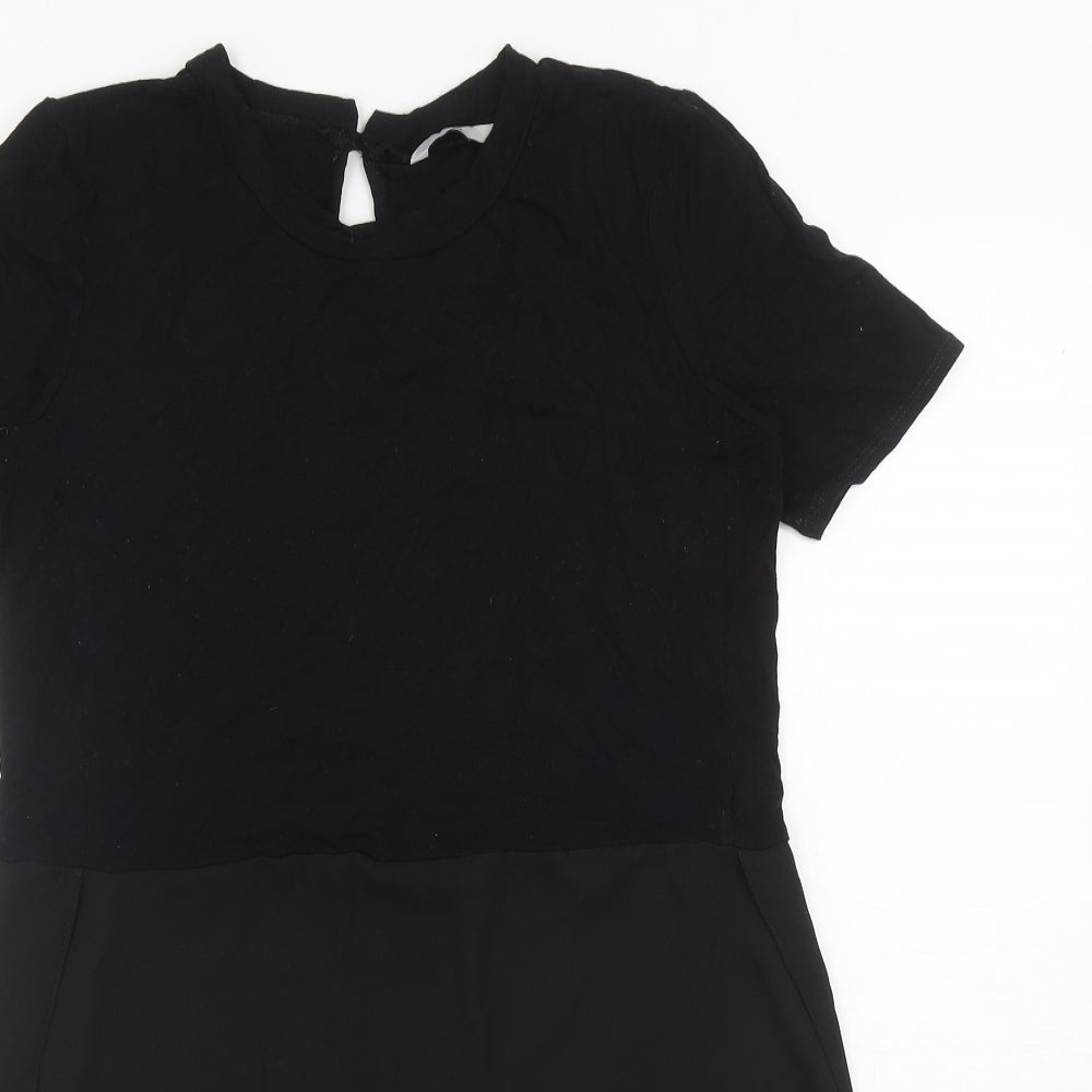 TU Womens Black Viscose Basic Blouse Size 8 Round Neck
