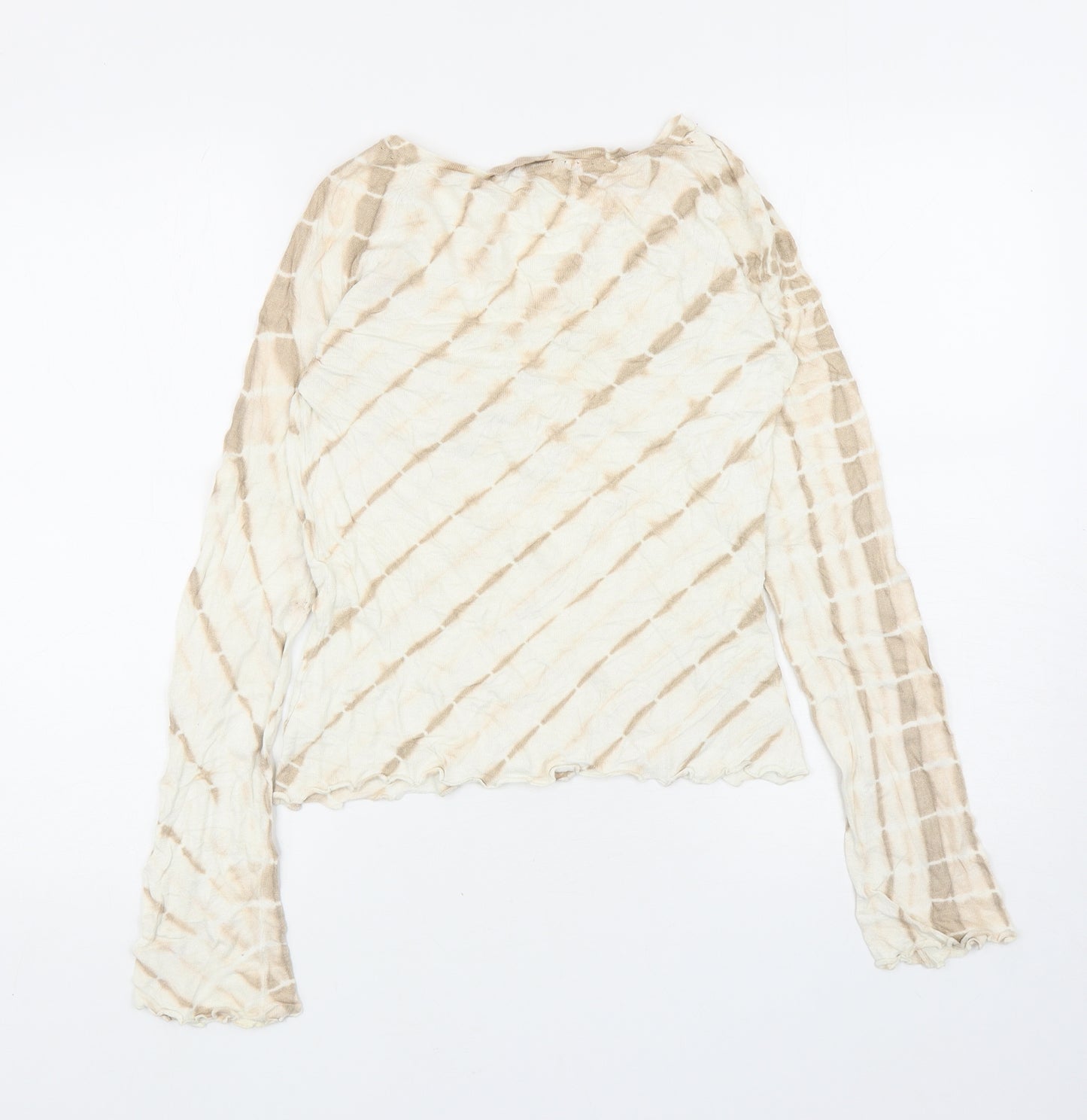 NEXT Womens Beige Viscose Basic T-Shirt Size 10 V-Neck