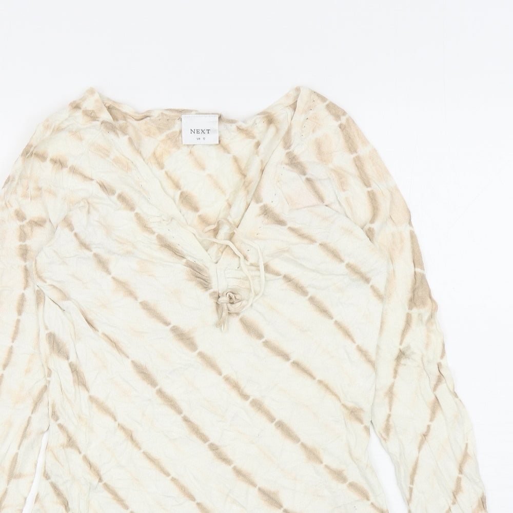 NEXT Womens Beige Viscose Basic T-Shirt Size 10 V-Neck
