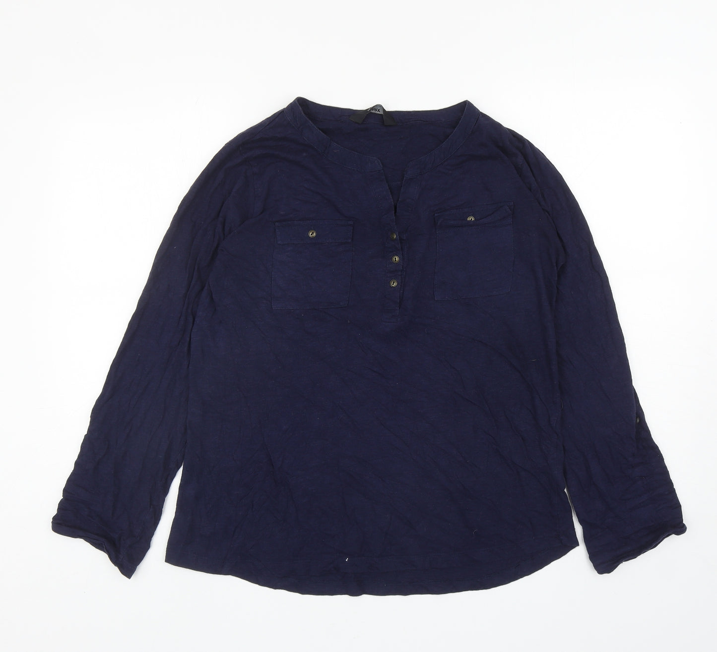 MAX Womens Blue Cotton Basic T-Shirt Size 14 V-Neck